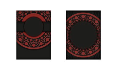 Şatafatlı desenli, siyah ve kırmızı renkli kartpostal tasarımı hazır.