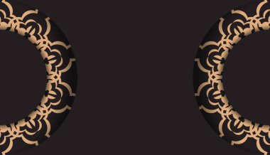 Dikdörtgen şeklinde bir kartpostal tasarımı, siyah ve lüks desenli. Metin ve vintage süslemeleriniz için boşluk içeren davet kartı tasarımı.