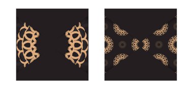 Kare şablon baskı tasarım kartpostal için siyah renkli ve lüks süslemeli. Metin ve klasikler için yer içeren davet kartının vektör hazırlığı.