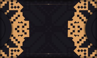 Lüks süslemeli kartpostal deseni. Siyah arkaplan, Slav klasik süslemeleri ve logonuz için yer.