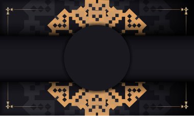 Lüks süslemeli kartpostal deseni. Sloven süslemeleri içeren siyah vektör pankartı ve logonuz ve metniniz için yer.