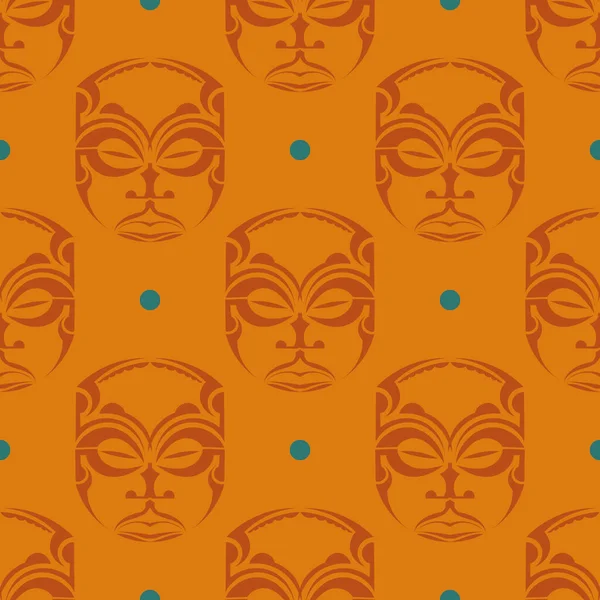 Orangefarbenes Nahtloses Muster Mit Masken Der Polynesischen Stämme — Stockvektor