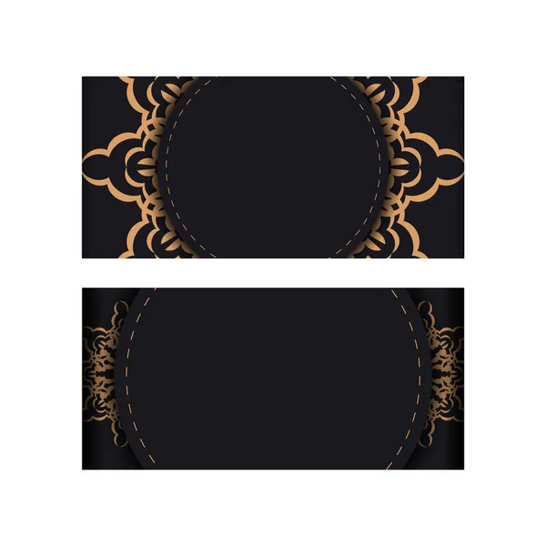 Carte Postale Vectorielle Rectangulaire Couleur Noire Avec Motifs Luxueux Conception — Image vectorielle