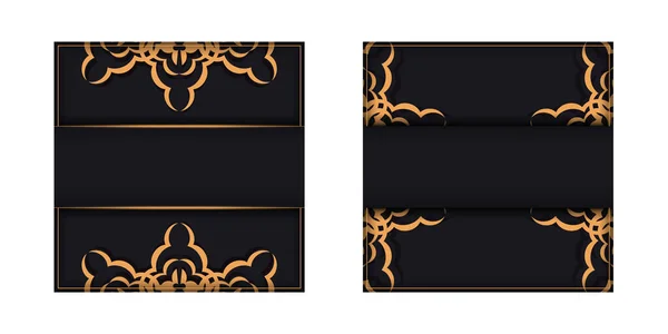 Cartolina Quadrata Design Colore Nero Con Ornamenti Lusso Progettazione Biglietto — Vettoriale Stock