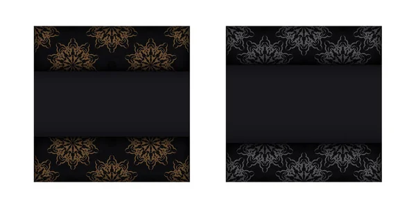 Quadratisches Postkartendesign Schwarzer Farbe Mit Luxuriösen Ornamenten Einladungskartendesign Mit Platz — Stockvektor
