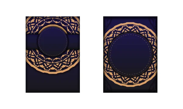 Modelo Para Cartão Postal Design Cor Azul Com Ornamentos Luxo — Vetor de Stock