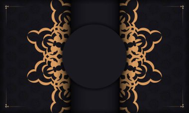 Klasik desenli kartpostal tasarımı şablonu. Lüks süslemeli siyah pankart şablonu ve logo ve metin için yer.