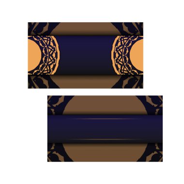 Lüks şablonlu mavi renkli vektör kartviziti tasarımı. Metinleriniz ve eski süslemeleriniz için bir yeri olan şık kartvizitler.