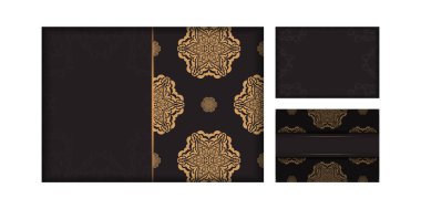 Lüks desenli, siyah renkli kartpostalların vektör tasarımı. Metin ve vintage süslemeleriniz için boşluk içeren davet kartı tasarımı.