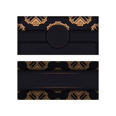 Metinleriniz ve eski süslemeleriniz için vektör davetiye kartı. Slovenya desenli siyah bir kartpostal tasarımı.