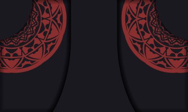 Yunan süslemeleri içeren vektör kartpostal tasarımı. Logonuz için lüks süslemeleri olan siyah-kırmızı bir pankart..