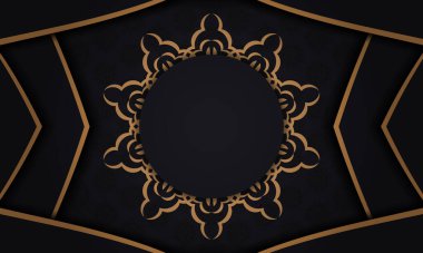 Vintage desenli bir kartpostal tasarımı. Logonuz için gösterişli süsleri olan siyah bir pankart..