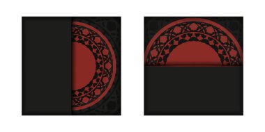 Yazdırma tasarımı kartpostalları için lüks süslemeleri olan siyah-kırmızı renkli vektör şablonu.