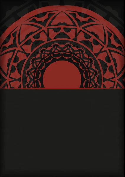 Plantilla Para Diseño Impresión Postal Negro Rojo Con Adorno Abstracto — Vector de stock