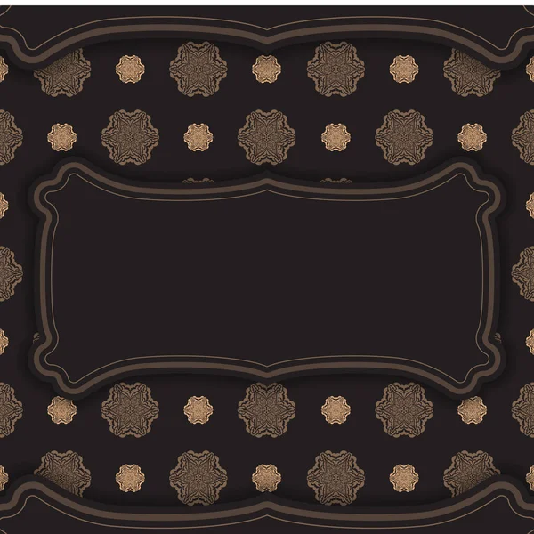 テキストやヴィンテージの装飾品のための場所とベクトル招待カードテンプレート 豪華な装飾が施された黒の正方形のポストカードデザイン — ストックベクタ