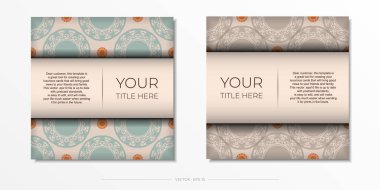 Metinleriniz ve soyut kalıplarınız için yer içeren vektör davet kartı. Mandala Desenli Lüks Yazdırmaya Hazır Bej Kart Tasarımı.