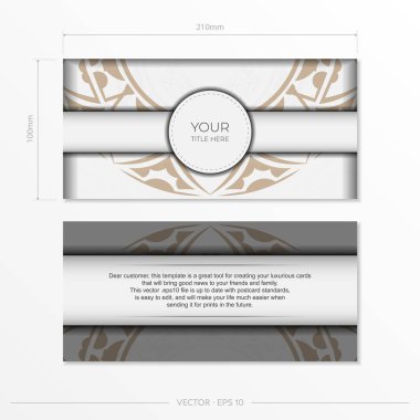 Kart Basmaya Hazır Şablonlar ile Beyaz Kartpostal Tasarımı. Metnin ve soyut süslemen için vektör davet kartı şablonu.