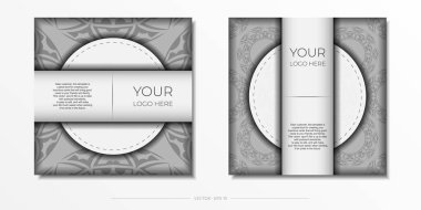 Metinleriniz ve soyut kalıplarınız için yer içeren vektör hazırlama davetiyesi. Yazdırma kartpostalları için lüks şablon desenli beyaz renkler.