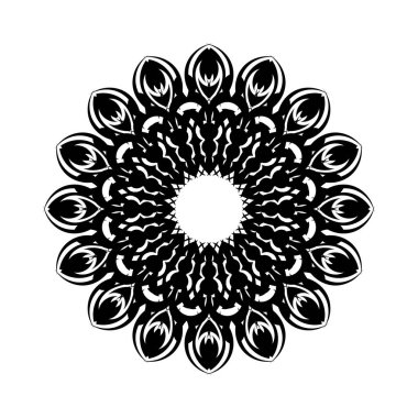 Beyaz arka planda siyah ana hatlı yuvarlak desen. Kart şablonu tasarımı. Vektör illüstrasyonu.