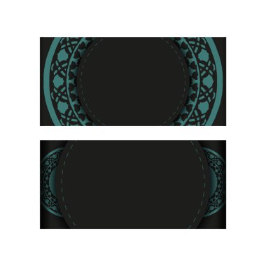 Metnin ve soyut süsün için davetiye kartının vektör hazırlığı. Lüks Hazır Kartpostal Tasarımı mavi Yunan desenli siyah ile.