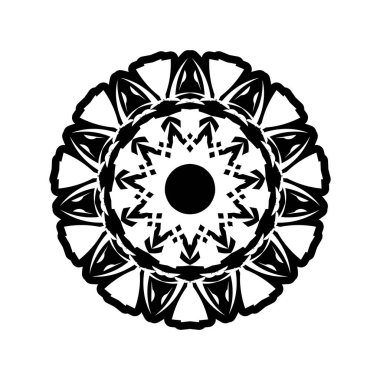 Boho mandala tasarımı siyah-beyaz, hippi yuvarlak tasarımı. Kabile geometrik mandala vektör tasarımı