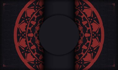 Süslemeli siyah pankart şablonu ve metin için yer. Antika süslemeli yazdırmaya hazır tasarım arkaplanı.