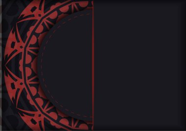 Metinleriniz ve soyut desenleriniz için vektör kartvizitleri. Kırmızı Yunan desenli basılabilir siyah kartvizit tasarımı..