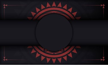 Yunan süslemeleri ve logo ve metin için yer içeren siyah pankart şablonu. Soyut desenli kartpostal yazdırma şablonu.