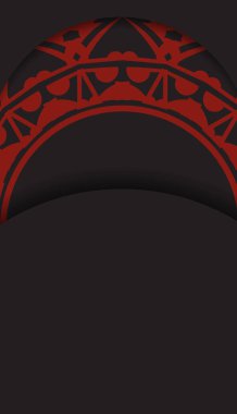 Kırmızı Yunan desenli yazdırmaya hazır siyah kartvizit tasarımı. Metnin ve soyut süslemen için yer içeren bir kartvizit şablonu.