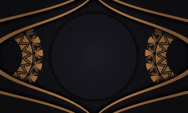 Lüks Vektör Turuncu desenli Siyah Kartpostal Tasarımı. Metin ve vintage süslemeleriniz için yer içeren davet kartı şablonu.