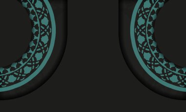 Siyah arka planda Yunan mavisi süsler ve logonuz için bir yer. Soyut süslemeli kartpostal yazdırma şablonu.