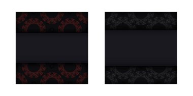 Yunan süslemeleriyle birlikte siyah kartvizitlerin baskı tasarımı için bir şablon. Metin ve vintage kalıplarınız için vektör kartviziti hazır.