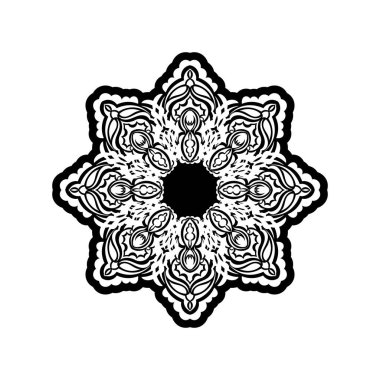 Yetişkinler için modern boyama kitabı, gömlek tasarımı veya dövme için çiçek unsurlarıyla süslü yuvarlak desenli süslemeler. El çizimi zen karalama arkaplanı