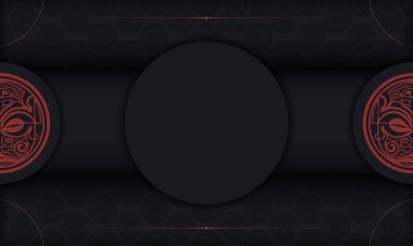 Maori tanrı maskesi takılı siyah bayrak ve metin ve logo için yer.