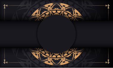 Yunan lüks süslemeleri olan siyah arka plan ve metin ve logo için yer. Soyut süslemeli, baskıya hazır kartpostal tasarımı.