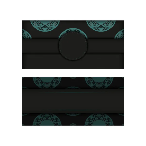 Luxuriöses Vektor Design Der Postkarte Schwarzer Farbe Mit Blauen Ornamenten — Stockvektor