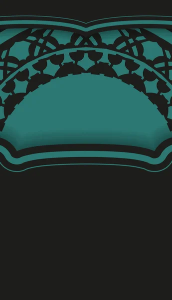 Роскошный Дизайн Открытки Черном Цвете Синими Греческими Узорами Дизайн Пригласительной — стоковый вектор
