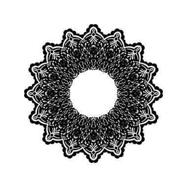 Beyaz arka planda siyah ana hatlı yuvarlak desen. Kart şablonu tasarımı. Vektör illüstrasyonu.