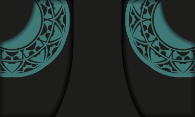 Soyut desenli kartpostal baskı tasarımı şablonu. Yunanca mavi süslemeli siyah pankart şablonu ve logo ve metin için yer.