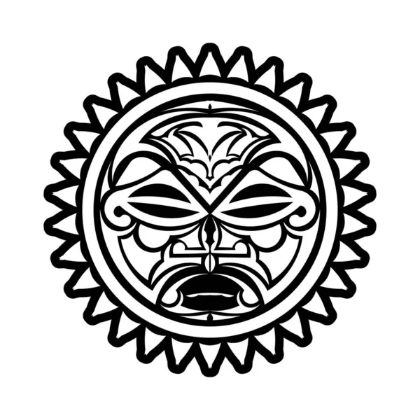 Maori Stili Güneş Yüzlü Dövme Süsü Afrika Aztekler Veya Maya — Stok Vektör