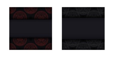 Metinleriniz ve desenleriniz için davetiye kartı hazırlanıyor. Yazdırılabilir kartpostallar için Maori desenlerinin maskesiyle birlikte siyah renkli vektör vektör şablonu hazırlanıyor..