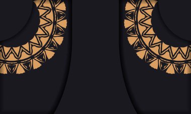 Turuncu süslemeli, siyah renkli bir kartpostal tasarımı. Metin ve vintage desenleriniz için boşluk içeren davet kartı tasarımı.