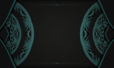 Soyut süslemeli kartpostal tasarımı. Yunanca mavi süslemeli siyah arkaplan ve logonuz için yer.