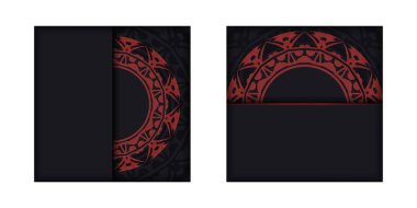 Metnin ve soyut kalıpların olduğu bir kartvizit hazırlamak. Kırmızı Yunan süslemeli siyahlı bir kartvizitin vektör tasarımı.