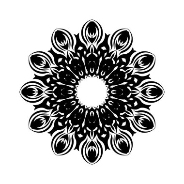 Beyaz arka planda siyah ana hatlı yuvarlak desen. Kart şablonu tasarımı. Vektör illüstrasyonu.