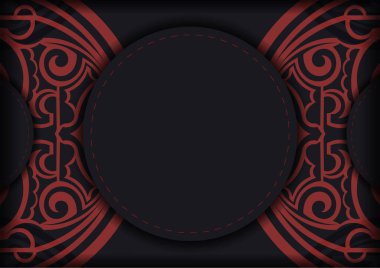 Polinezya süslemeli siyah pankart ve logonuz için yer. Lüks desenli yazdırma dizaynı şablonu.