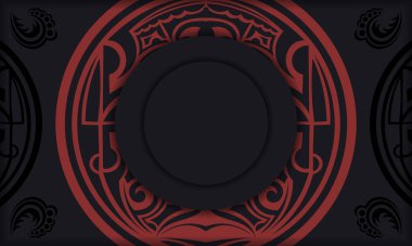 Baskı tasarımı için şablon ve lüks desenler. Maori süslemeli siyah pankart ve logonuz için yer.