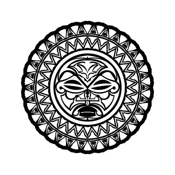 Ornement Tatouage Avec Visage Soleil Style Maori Masque Ethnique Africain — Image vectorielle