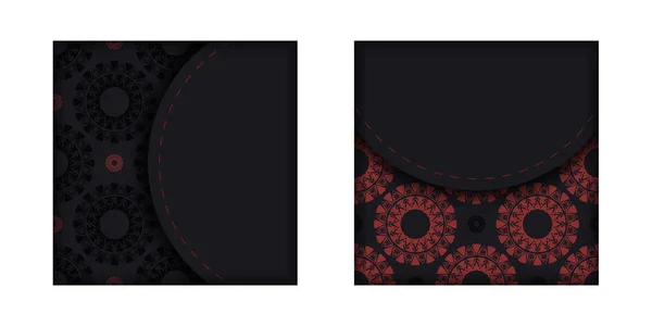 Postkartendesign Mit Abstrakten Mustern Schwarzes Banner Mit Griechisch Roten Ornamenten — Stockvektor