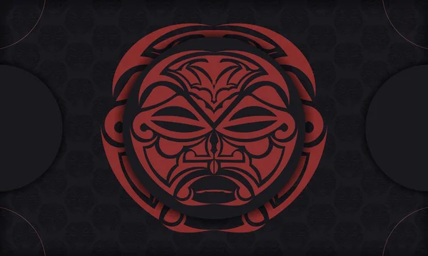 Banner Negro Con Máscara Los Dioses Adornos Lugar Para Logotipo — Archivo Imágenes Vectoriales